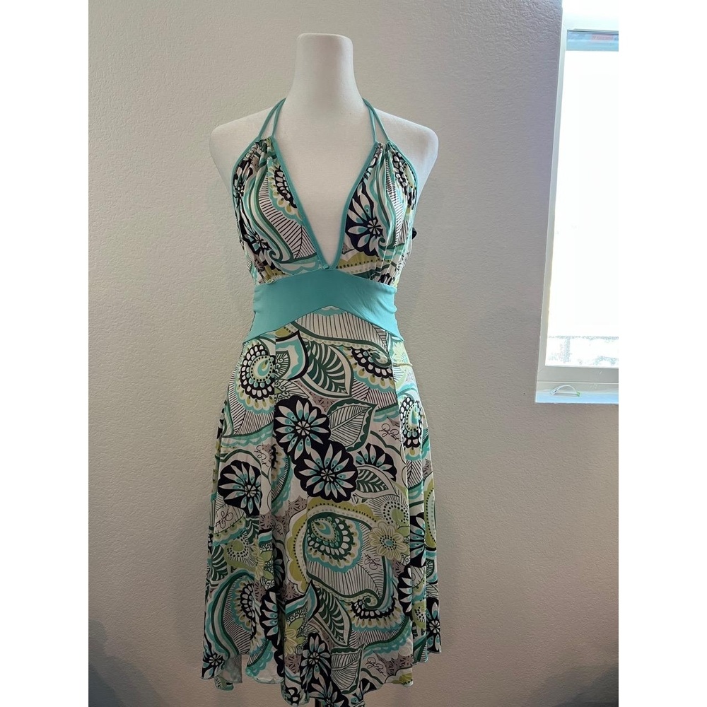 Baby Phat Halter Dress Womens Small Multi-Color Floral Backless Tie Back Y2K